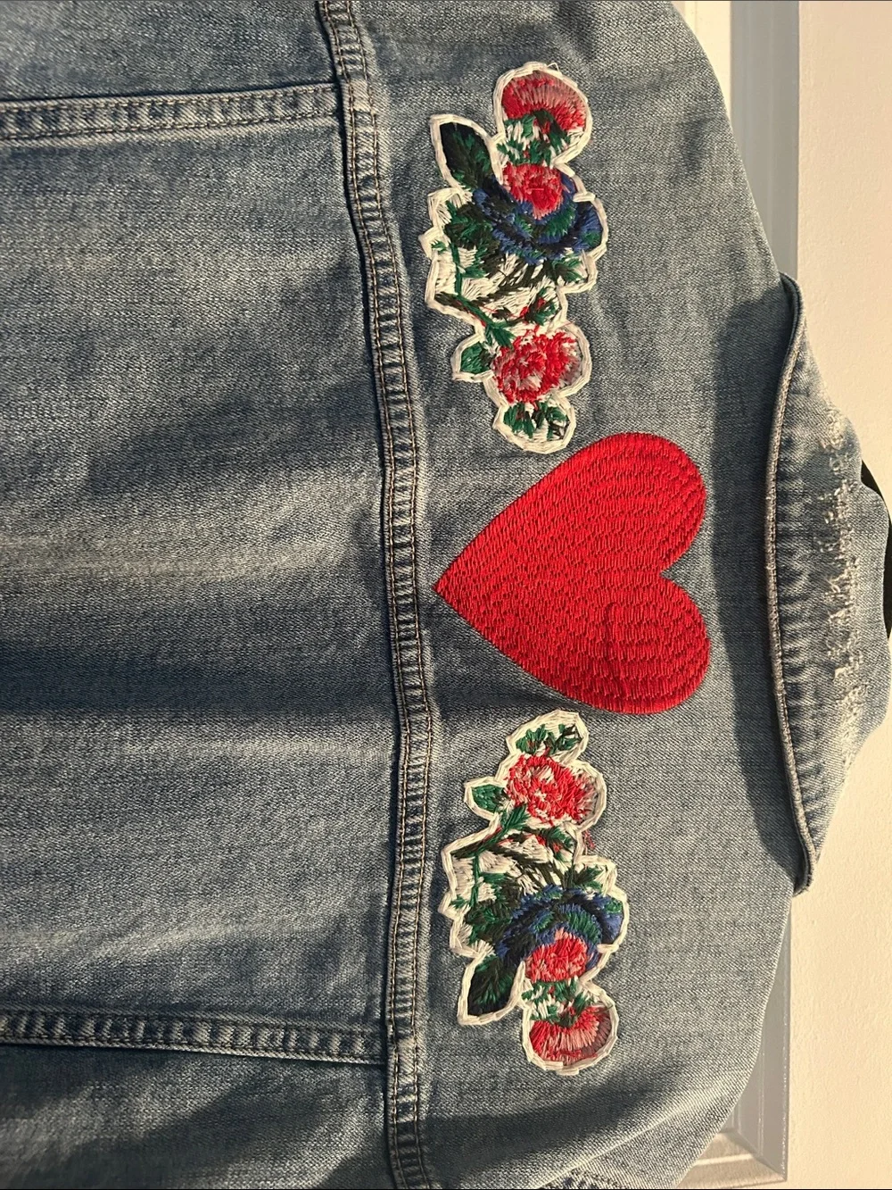 Lucky Brand Light Blue Denim Jacket with Red Heart Patch